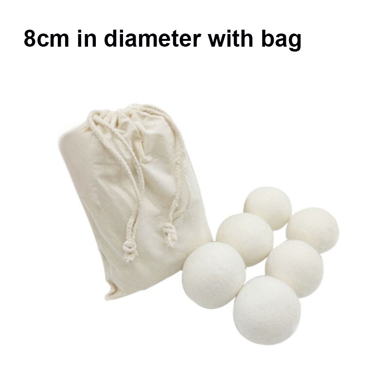 6Pcs/Lot Natural Tumble Dryer Ball Wool Dryer Ball Reusable Clothes Drying Laundry Clean Ball Laundry Fabric Softener Ball: 8cm with bag
