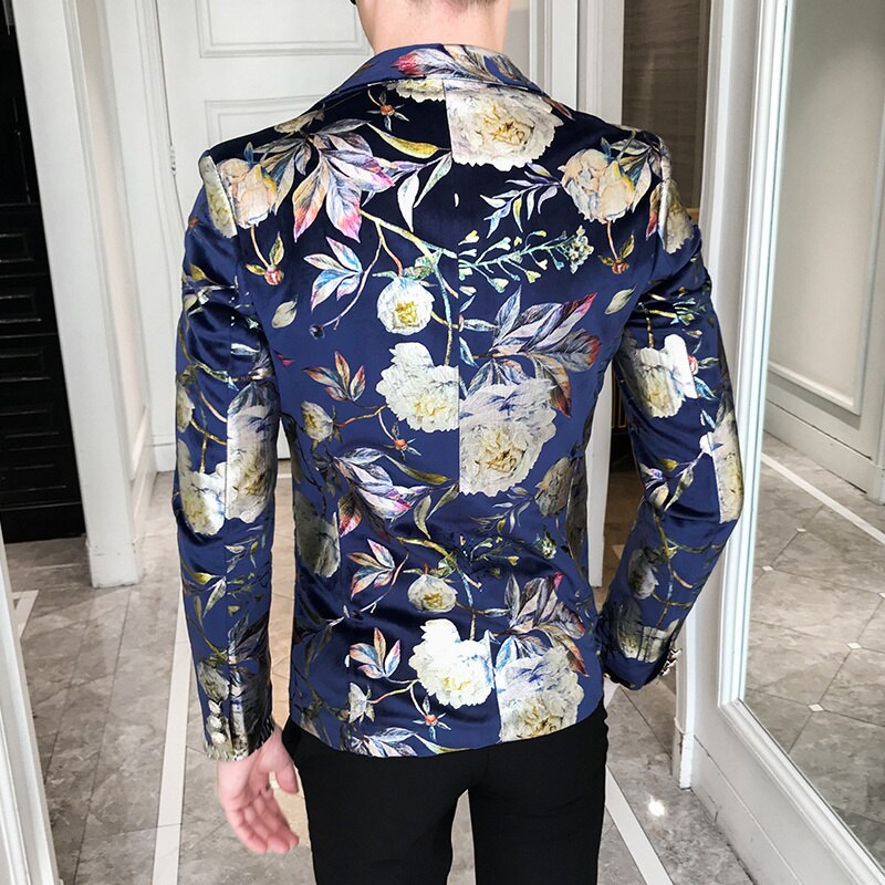 Terno masculino blomma kavaj herr mönster kostym jacka affärscausal män slim fit kavaj bröllopsfest balblazer