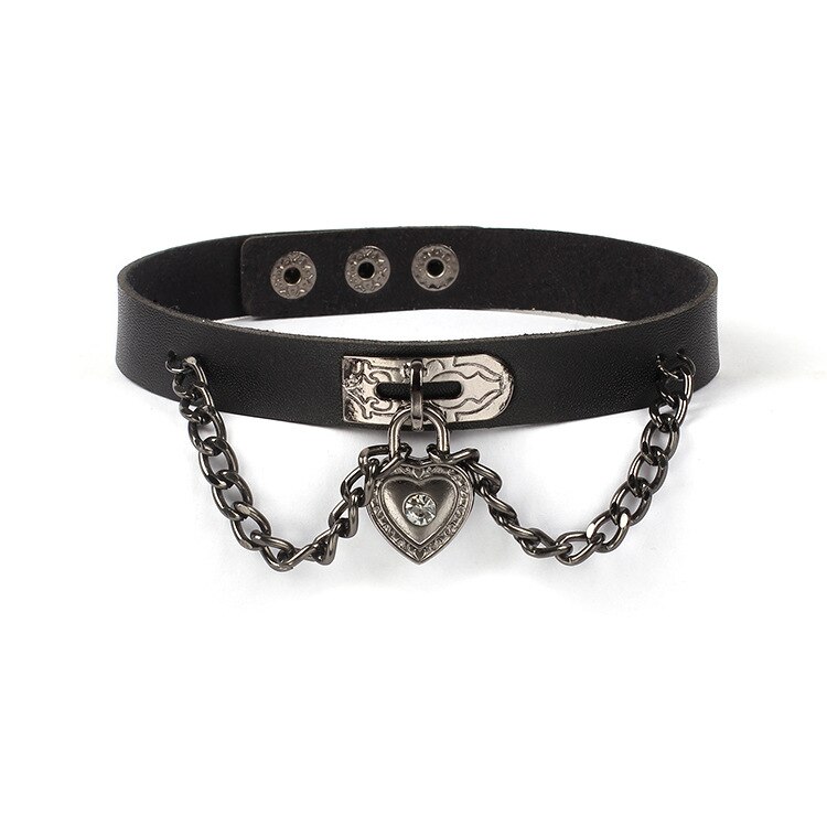 2021 styl Harajuku czarny punkowy Choker Choker damski geometryczny miłość skóra ciemny czarny naszyjnik obojczyka z pałąkiem na kark: Black-4
