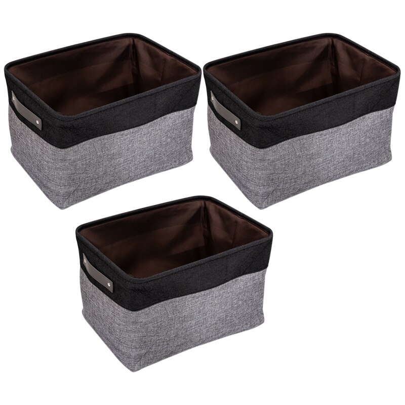 3 Pack Foldable Storage Bin Rugged Canvas Fabric Cube Container with Handles Great for Organizing Closets: black dark gray