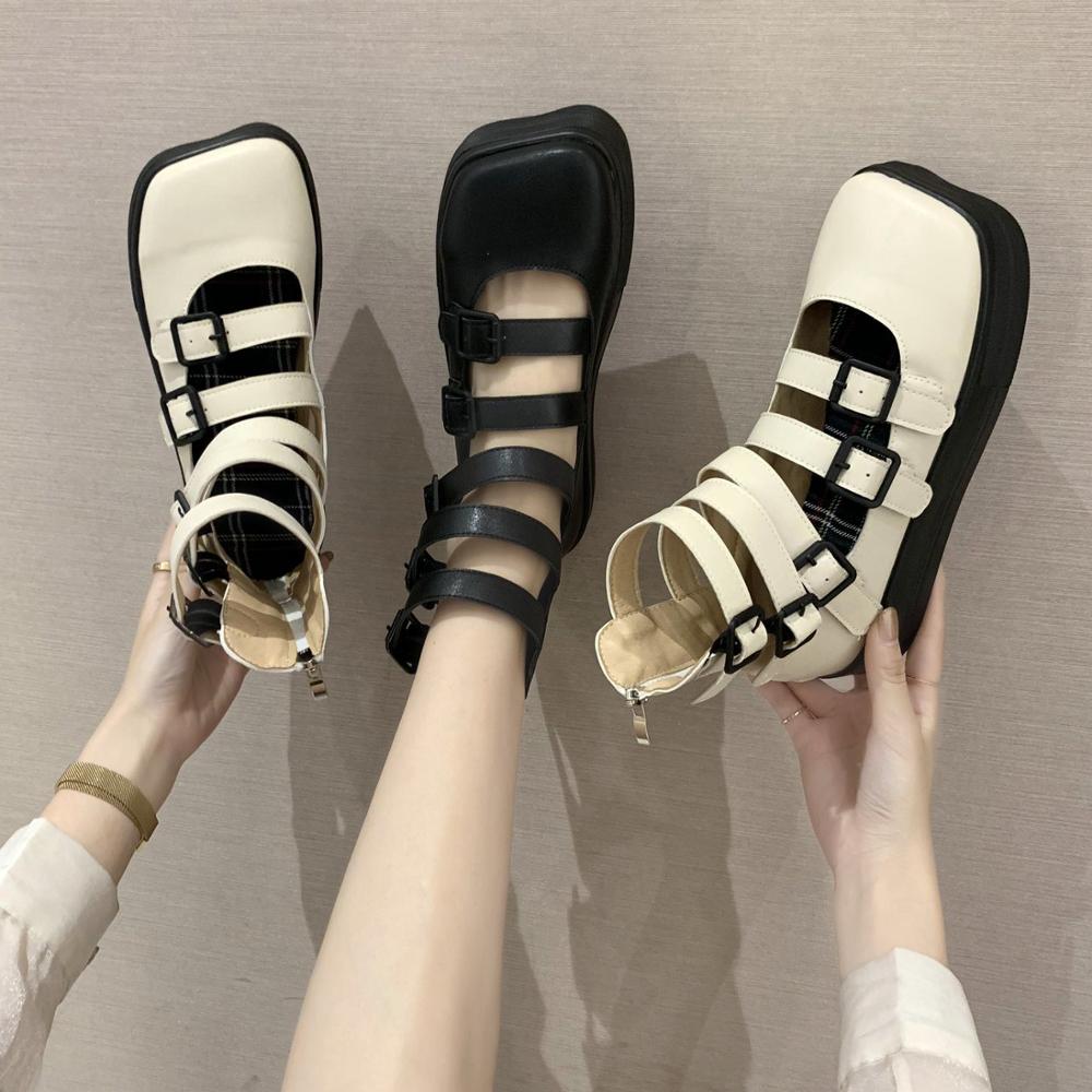Dam pump gothic skor fotled hög chunky klack plattform punk creepers skor kvinnligt spänne bekvämt