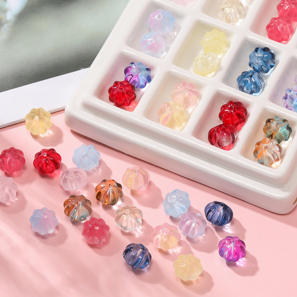 30 unids/pack de cuentas de calabaza de cristal, cuentas espaciadoras sueltas para pulsera, collar, pendientes, llavero, accesorios para hacer joyería hechos a mano DIY