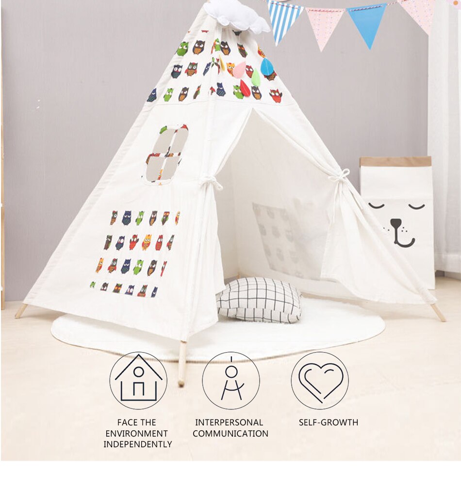 1.35M Large Teepee Tent Cotton Canvas Wigwam Children&#39;s Tent Kids Play House Girls Game House India Triangle Tent Room Decor