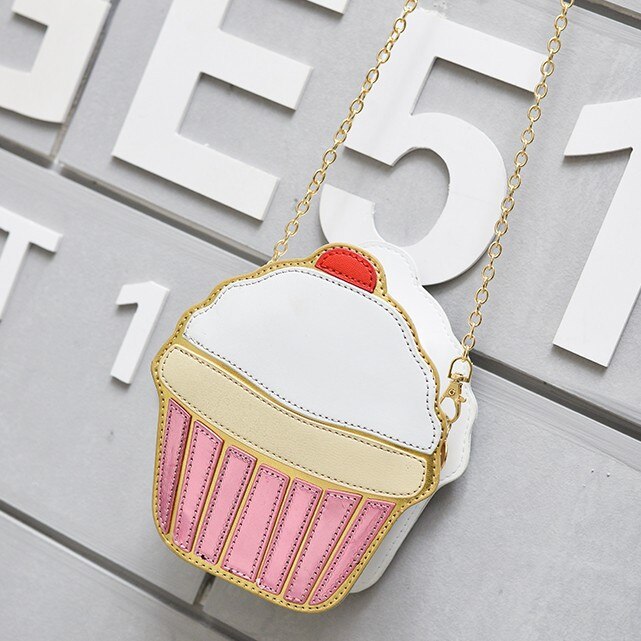 Søde is cupcake kvinder taske pu læder lille kæde kobling pige messenger crossbody skuldertasker kvindelige pung håndtasker