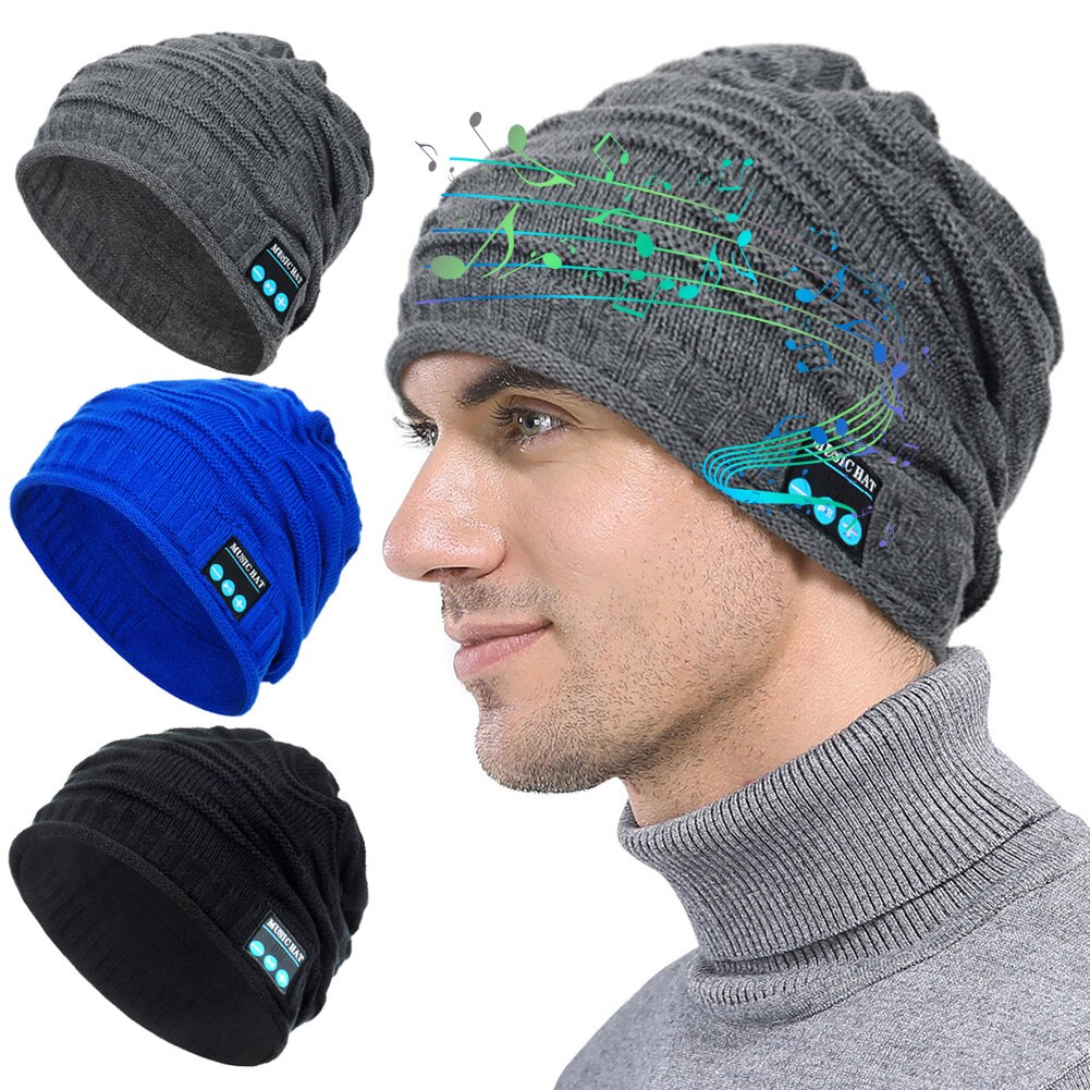 Bluetooth musikk strikket beanie lue trådløs smart varm cap headset høyttaler med mikrofon  h7jp