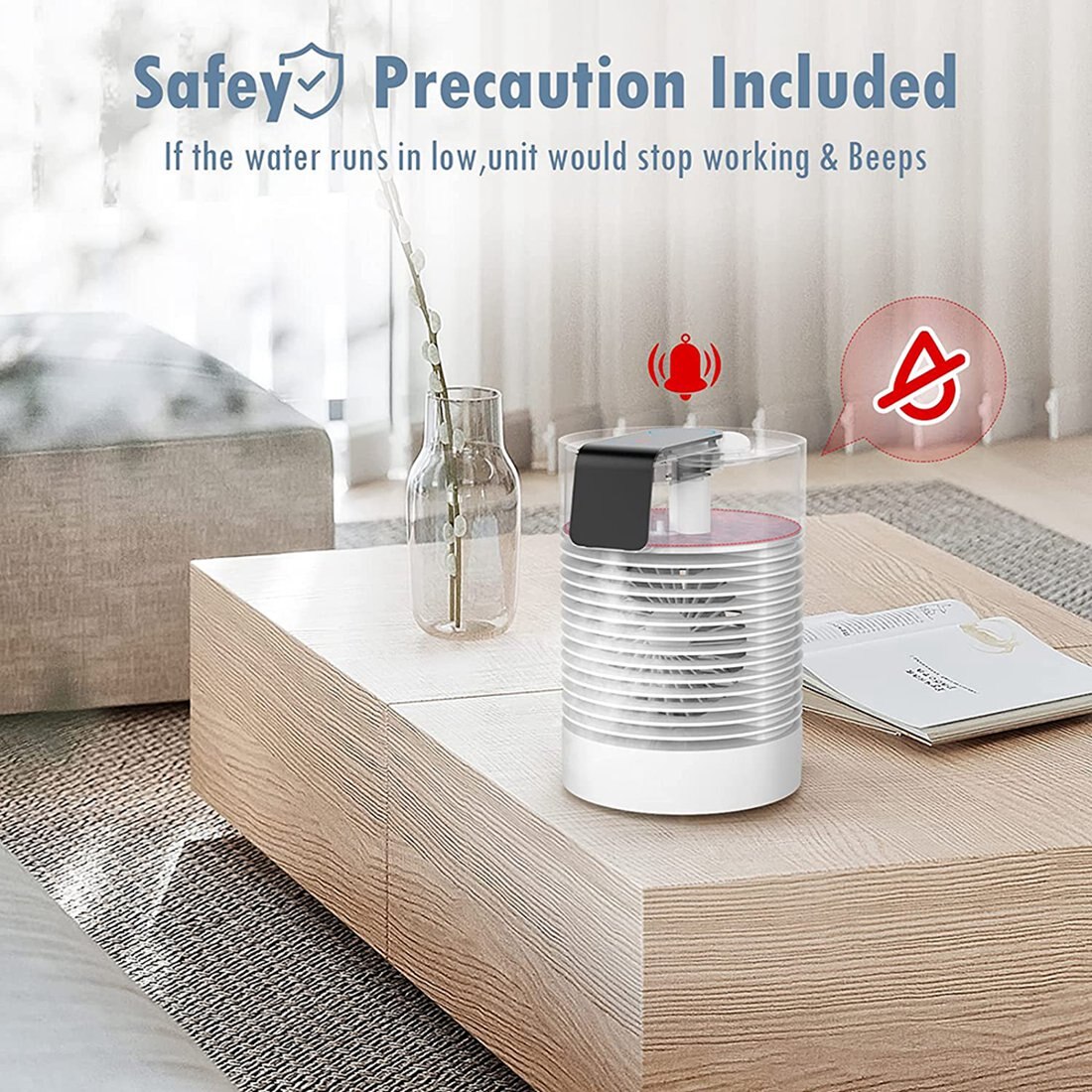 Evaporative Air Cooler and Humidifier, 360degree Auto Oscillation, Table Fan Personal Air Conditioner Fan with Ice Box