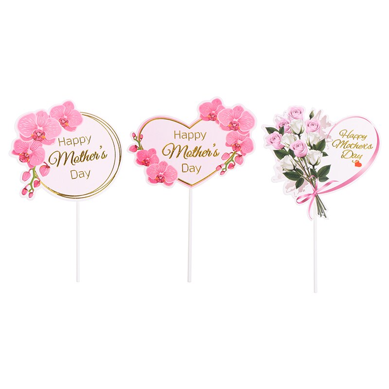 10pcs Cake Topper Pink Heart Flower Decoration Happy Mother`s Day Cake Toppers For Mother`s Day Cupcake Dessert Supplies