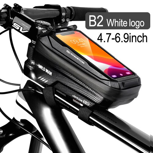 Funda impermeable para teléfono móvil, bolsa para manillar de bicicleta de montaña, accesorios para ciclismo, 6,9 pulgadas, novedad: B2 White logo