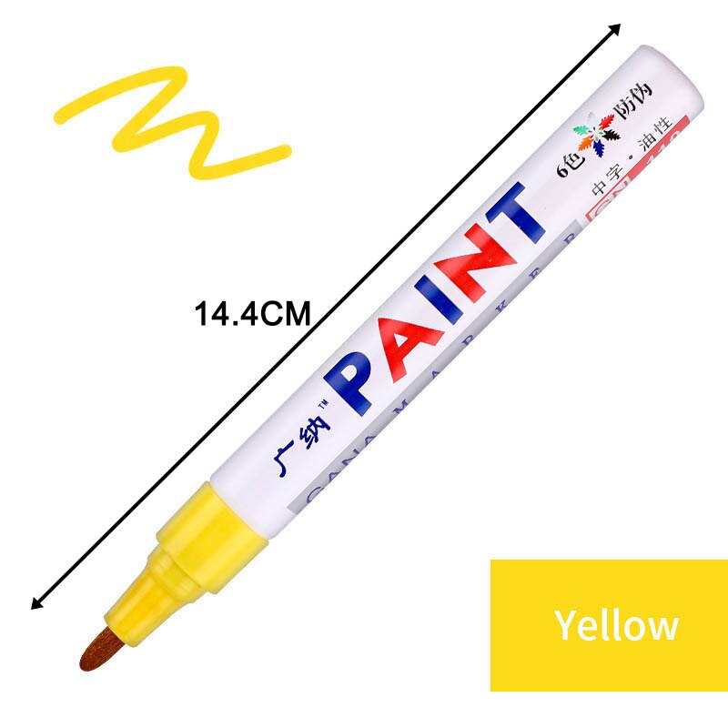 1Pcs Colorful Waterproof Oily Paint Marker Pen Car Tyre Multipurpose Metal Package School Supplies Stationery 12 Colors: Yellow