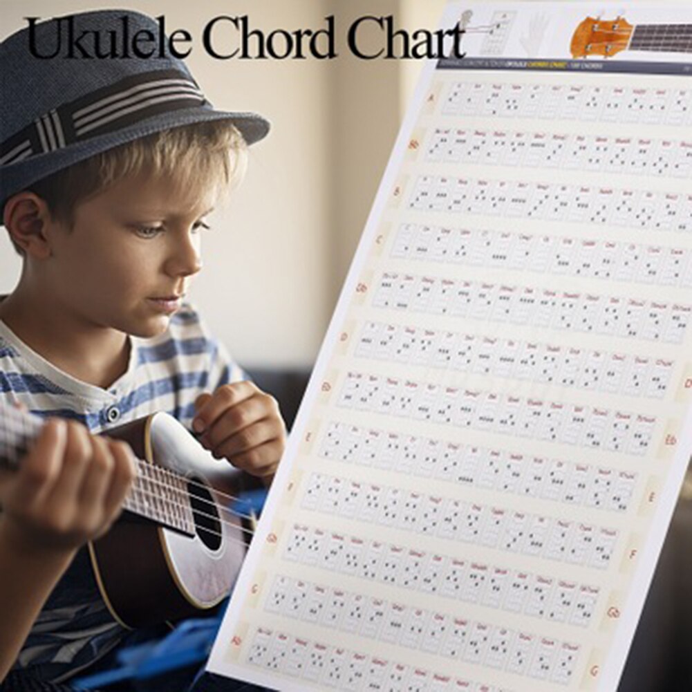 Ukulele Chord Chart Sticker Ukelele Music Education Guitar Chord Chart for Beginner H7JP