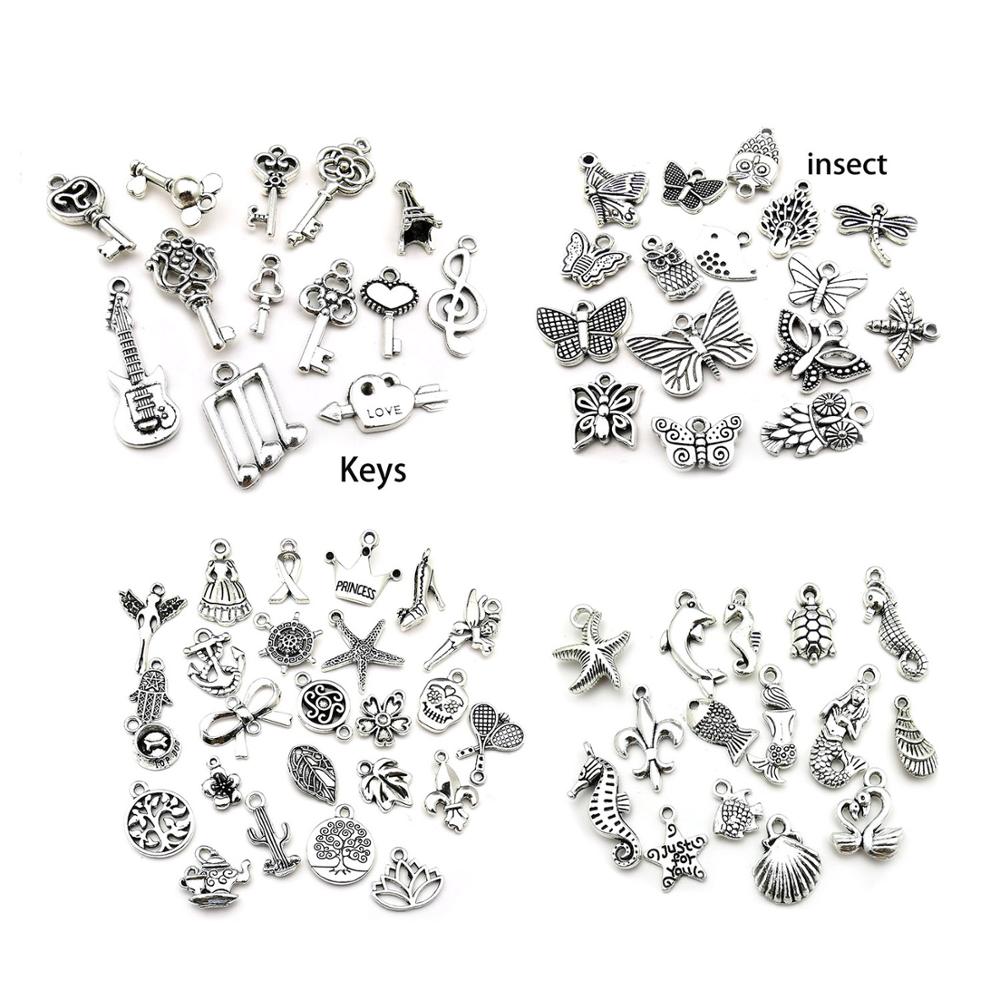 300pcs Charms for Jewelry Making Mixed Smooth Tibetan Silver Metal Pendants for DIY Necklace Bracelet and Crafting