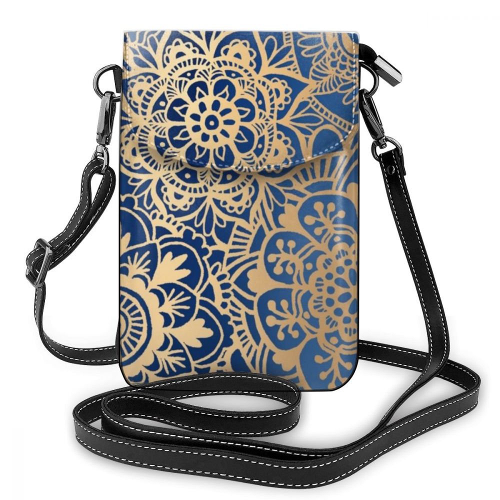 Mandala bolsa de ombro mandala bolsa de couro shopper crossbody sacos femininos multi purpose tendência mulher: Blue And Gold M