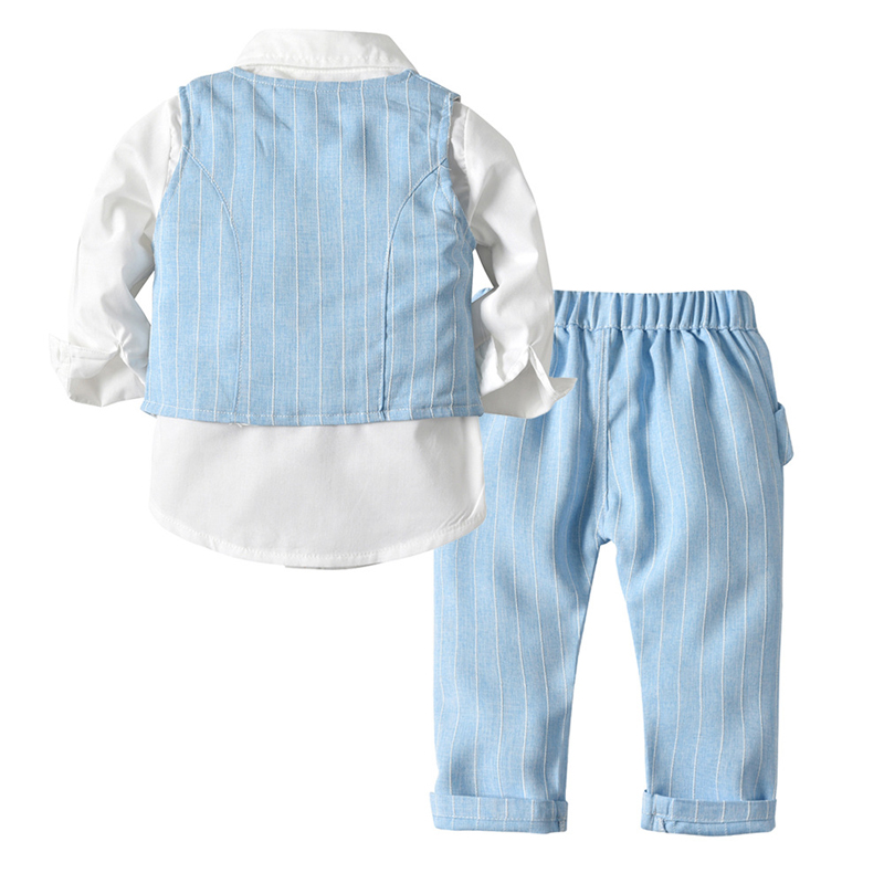 Boys Suits Blazers Clothes For Baby Wedding Formal Party Striped Baby Vest Shirt Pants Baby Kids Boy Outerwear Set 1-6 Years