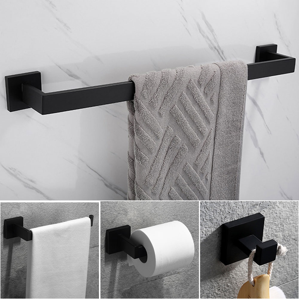 Matte Black Stainless Steel Bathroom Hardware Sets Robe Hook Towel Bar Toilet Paper Holder Bathroom Accessories Sets