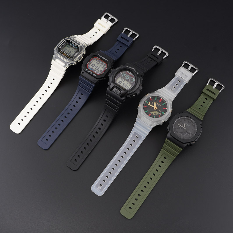 Bracelet de montre en caoutchouc pour Casio AQ-S810W/S800W AE-1000W SGW-400H/300H/500H W-735H, Silicone noir, boucle ardillon