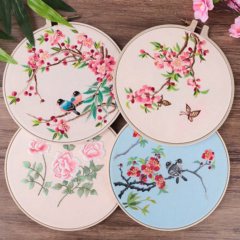 Kinesisk blomma diy broderi kit med broderieram korsstygn sömnad sy konst hantverk broderi målning heminredning