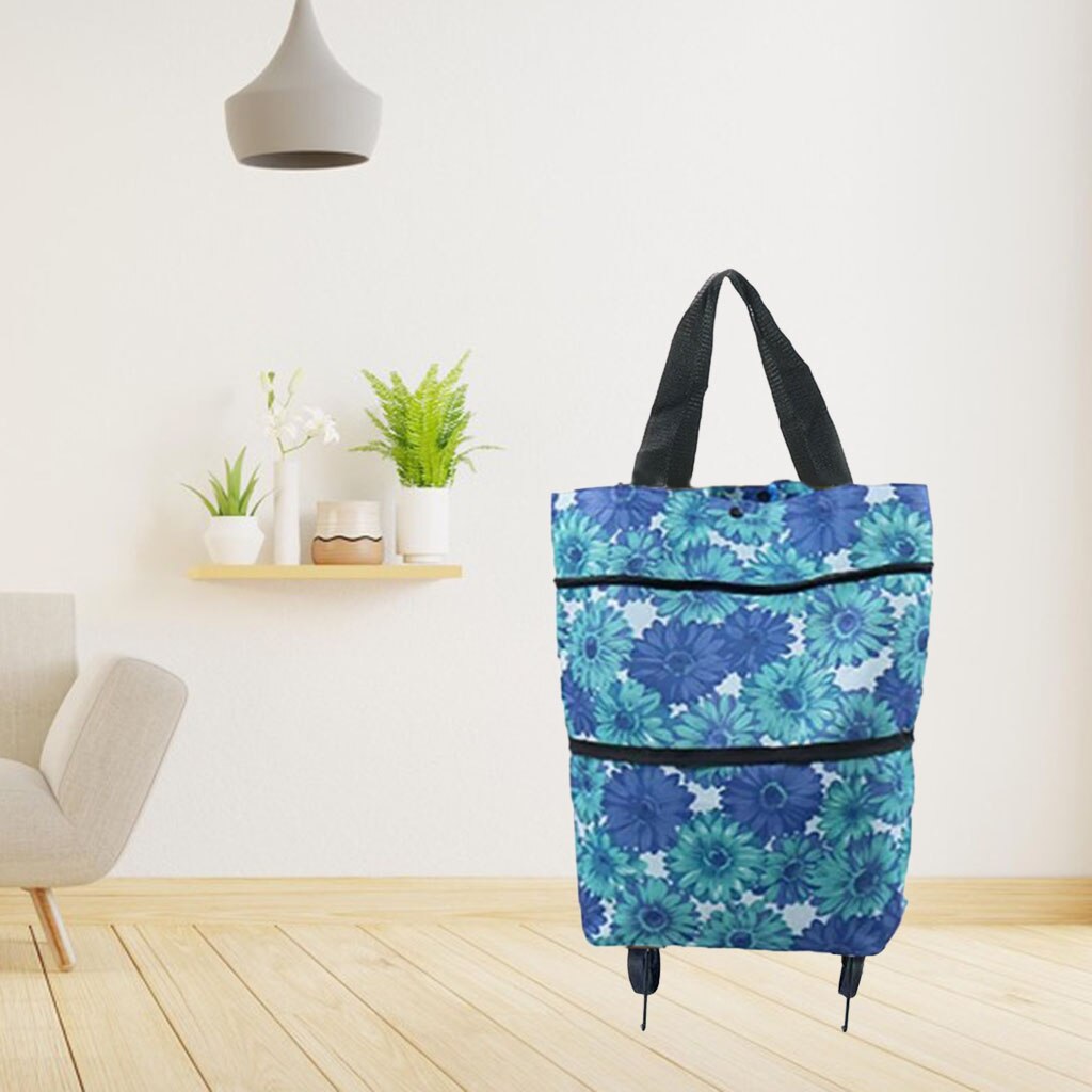 Light Weight Shopping Cart Storage with Wheels Printed Tidy Food Organizer Vegetables Bag Grocery Carts