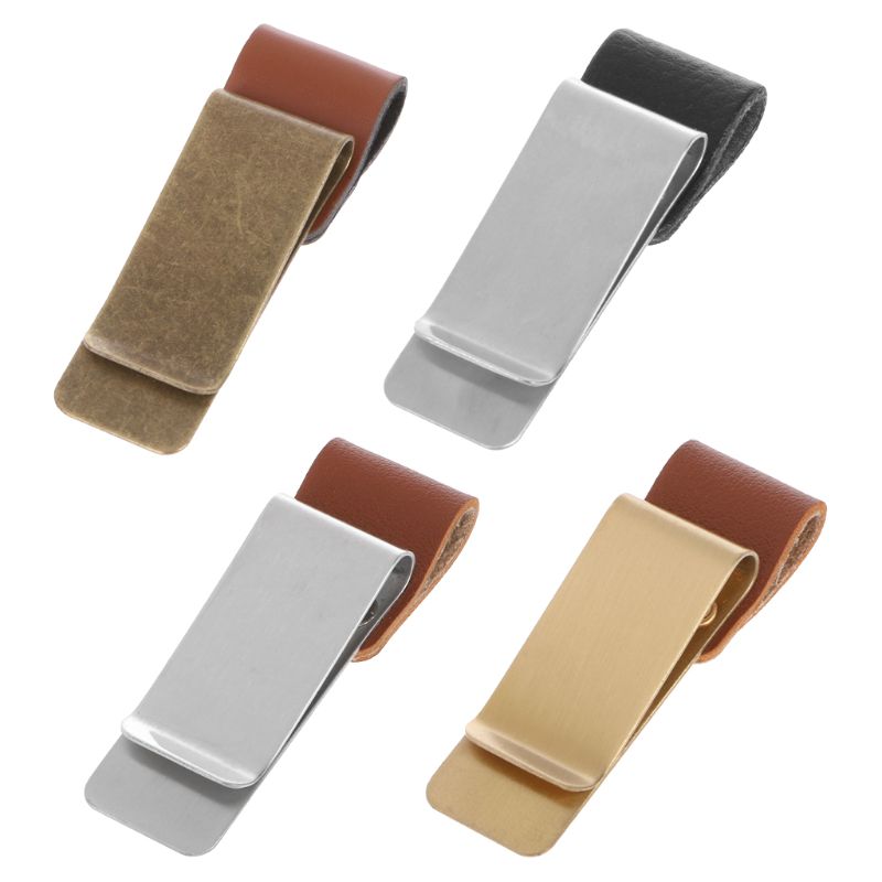 Handmade Leather Stainless Steel Pen Holder Clip Journal Notebook Paper Folder