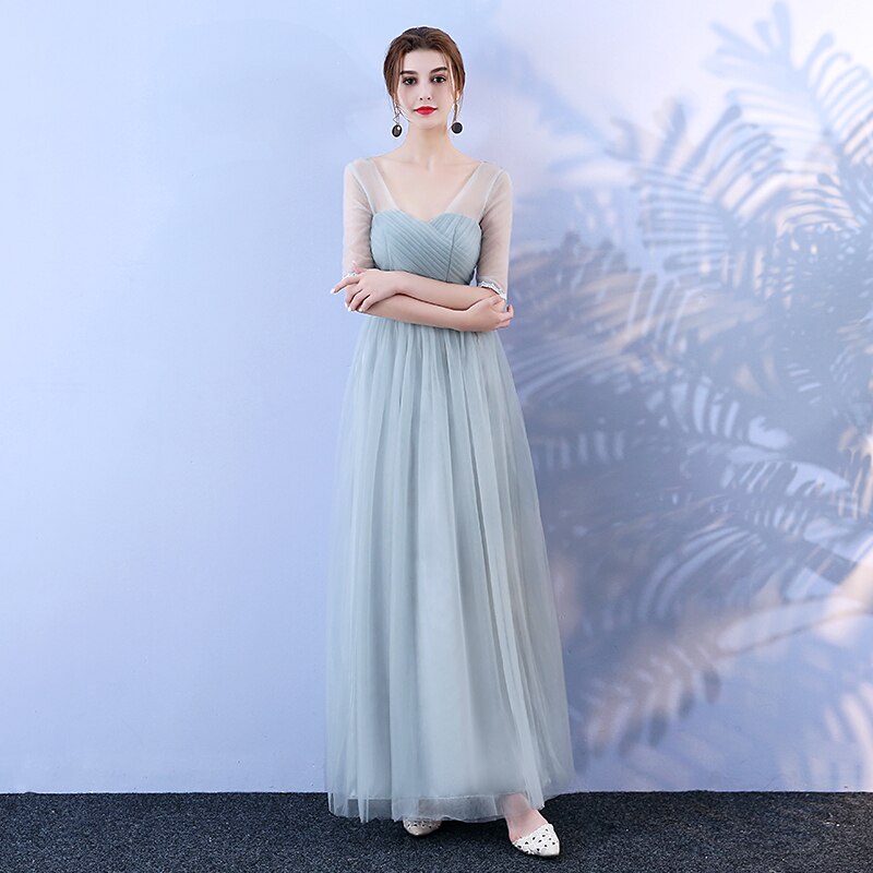Halpa plus koko korealaiset pitkät harmaat sisaret isäntäjuhla häät side morsiusneito mekot morsiusneidon mekko vestido longo 8969