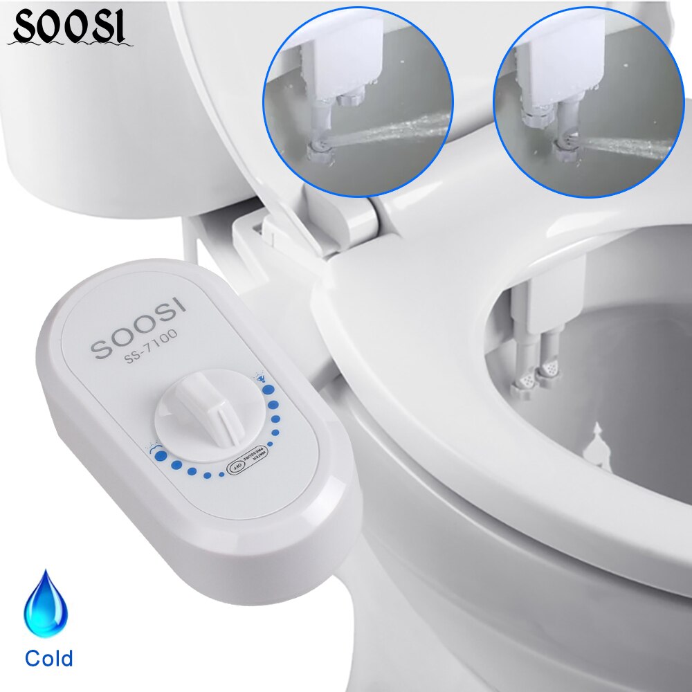 Non-Electric Bidet Toilet Seat Attachment with Dual Self Cleaning Nozzle Muslim Washing Mechanical Bidet Sprayer in Stock