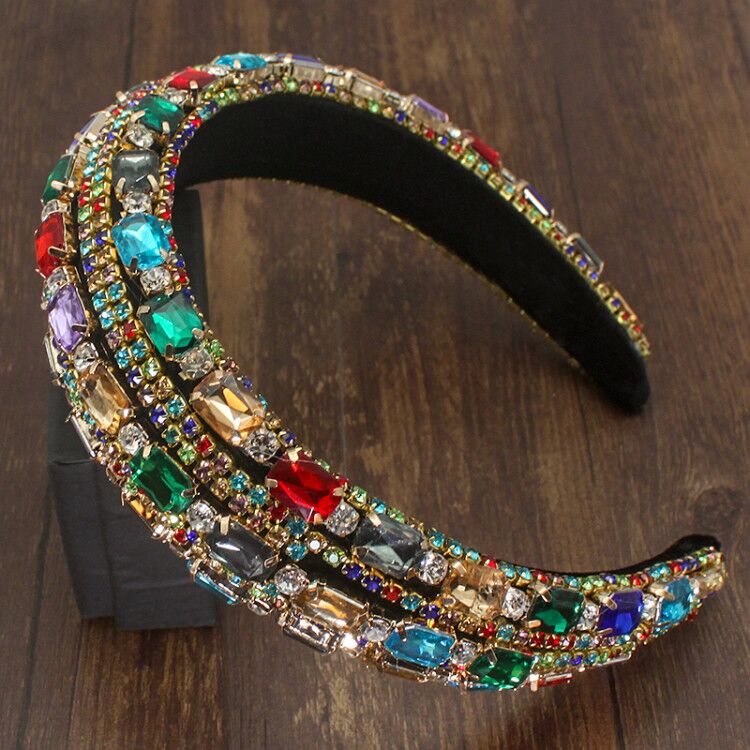 Mode Barokke Luxe Vol Grote Parel Crystal Padded Hoofdbanden Steentjes Haarbanden Voor Vrouwen Sparkly Party Hoofdbanden: colorful headband