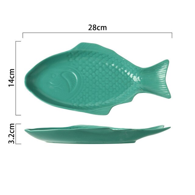 Plat en céramique en forme de poisson | Plat à boeuf de petit déjeuner assiette à Dessert mignonne de dessin animé assiette à fruits, Snack vaisselle de ménage: B-green