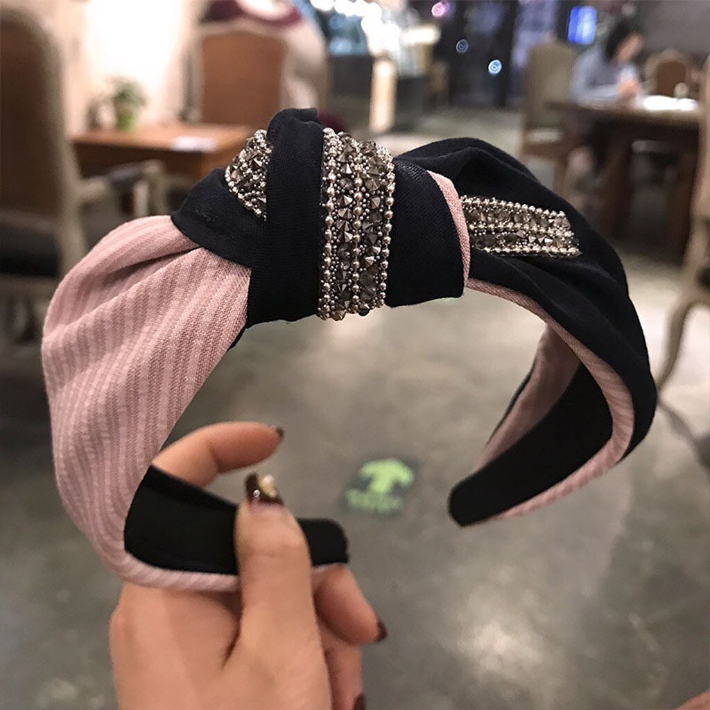 Randigt prickigt pannband för kvinnor vintage elastiskt hårband turban huvudinpackning klassisk kors huvudbonad håraccessoarer ya