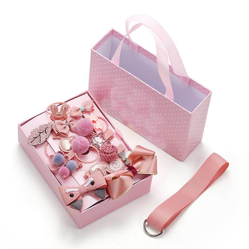 18pcs Children Hair Clip Girl Headwear Boxed Hairpin Hair Rope Accessories Hair Ring Circle Kid Lovely Rubber Band