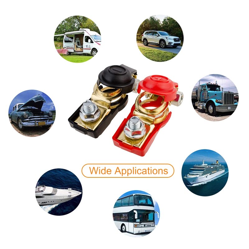 Car Battery Terminals Post With Insulated Jacket 2Pcs Pure Copper Battery Positive And Negative Terminal Car Battery Accessory