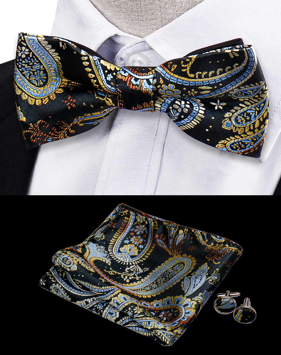 Conjunto de 3 piezas de pajarita, pañuelo, gemelos, conjunto para camisas de hombre, ajuste de negocios, boda, mariposa, Paisley, bolsillo, pajarita cuadrada para hombre: Fucsia