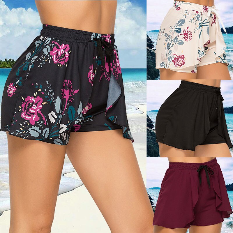 Summer Beach Shorts Women Casual Printed Waist Drawstring Short Women's Elastic High Waist Shorts Femme