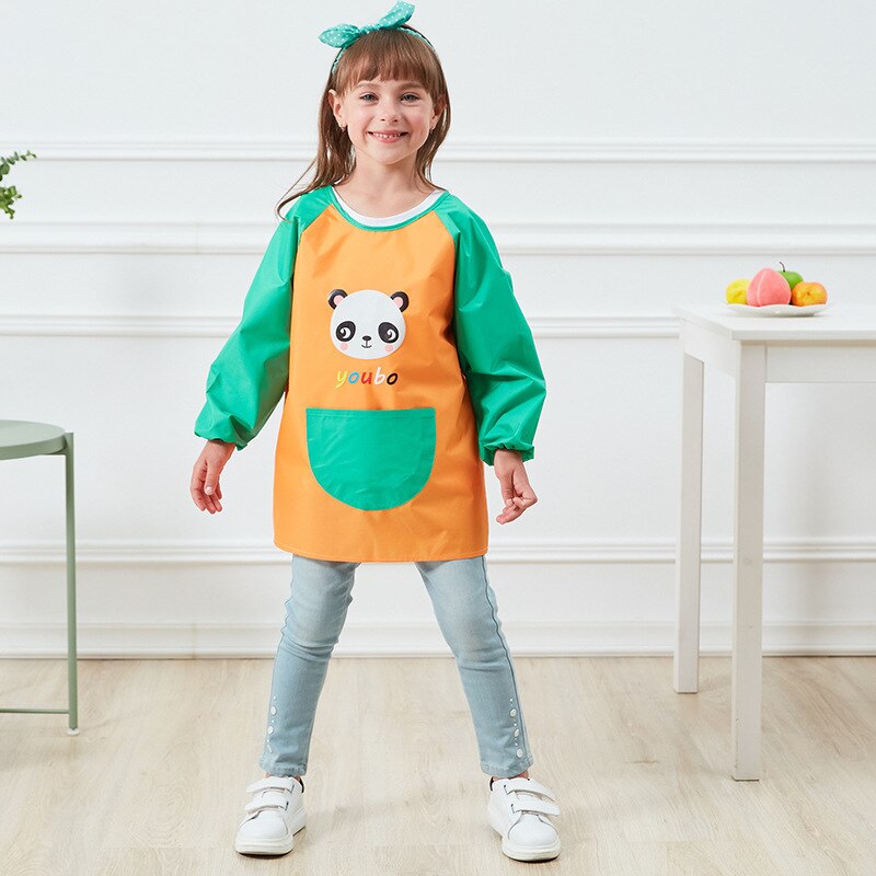 Chico Delantales para pintar niños dibujo delantal de manga larga chico s Baberos bonitos dibujos animados babero para bebé impermeable infantil comer alimentación de bebé babero: Orange / M for 6 -9 year
