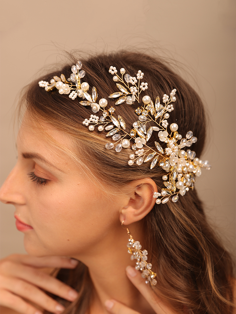 Pearl Rhinestone Flower Bridal Headwear Suit Crystal Wedding Hair Clip Brides Hair Accessories Handmade Party Prom Hair Jewelry