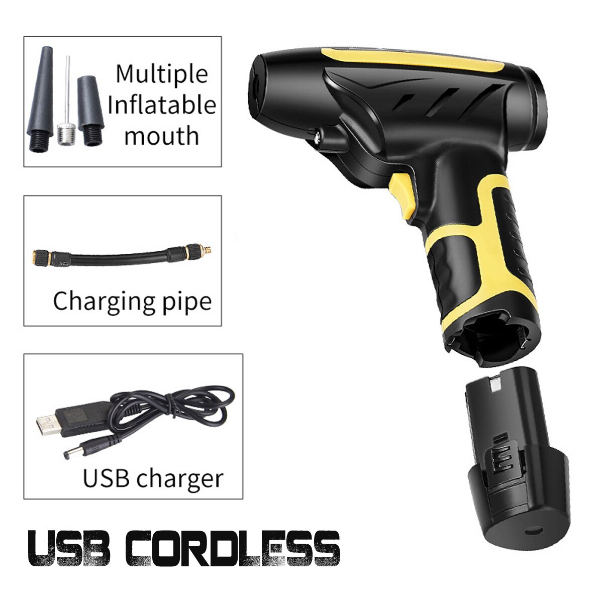 120W Wireless Car Air Compressor Handheld USB Rechargeable Tire 60s Inflator Digital Inflatable Pump Pressure Gauge Car: Wireless