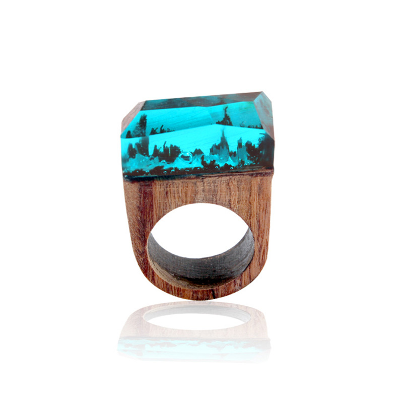Mode Sky Blue Resin Houten Bos Ringen Creatieve Handgemaakte Ringen Voor Vrouwen Mode-sieraden: 18 / Blue