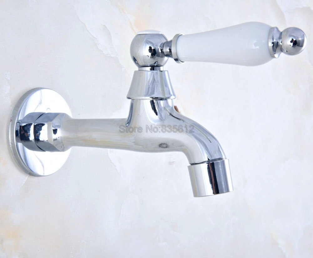 Polished Chrome Brass Wall Mount Ceramic Handle Mop Pool Faucet Laundry Sink Water Taps tav161