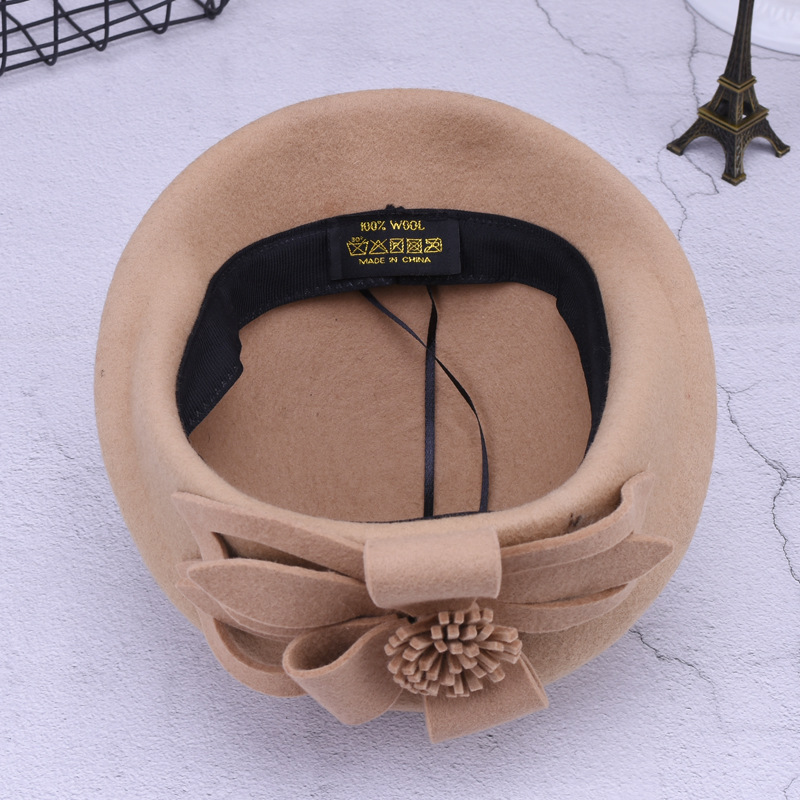 Autumn And Winter 100% Wool Berets Women Winter Felt Hats Lady French Beret Flower Wool Beret Caps