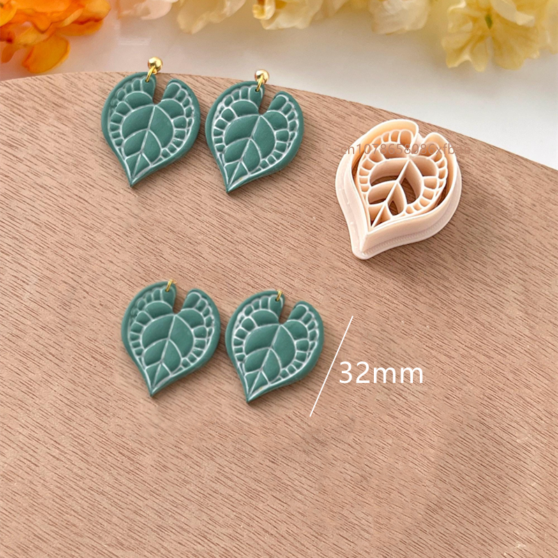 Cortadores de arcilla polimérica de hojas tropicales, hojas verdes en relieve, fabricación de cerámica, pendientes de arcilla colgantes, herramientas colgantes de joyería: Verde claro