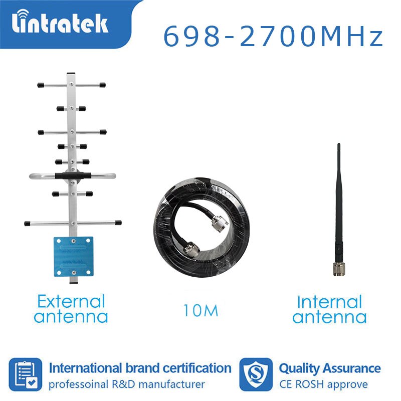 Lintratek GSM 900mhz 1800 2100 2600 700 800 wzmacniacz akcesoria wzmacniacz sygnału 2G 3G 4G antena yagi + nietoperz + 10m kabel s4