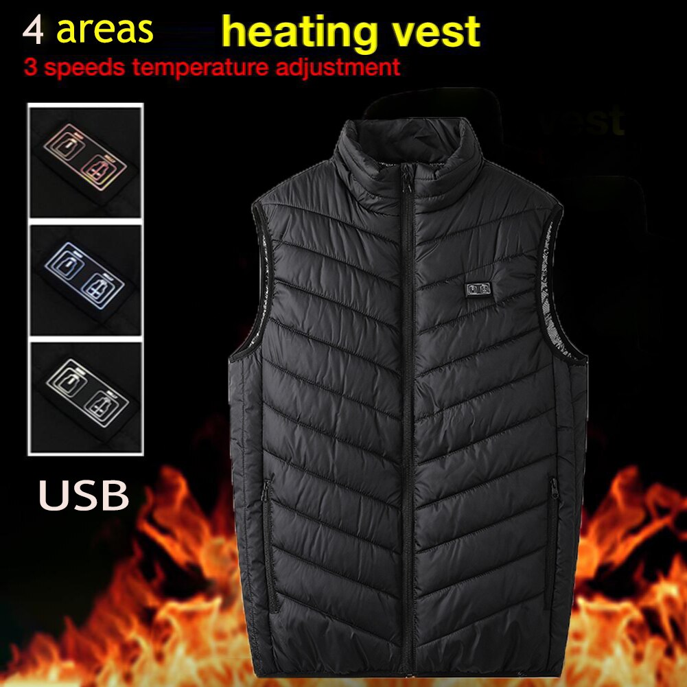 Usb Vest Four Zone Heated Vest Double Switch Men's Heating Waistcoat Warm Front And Back Washable Size Outdoor Heated Vest +size