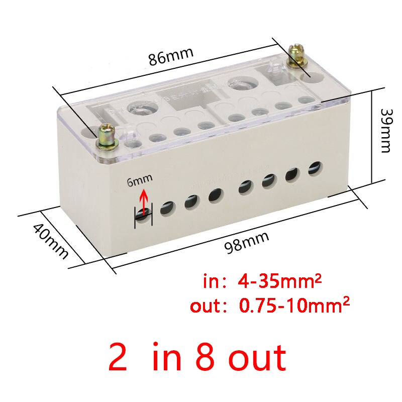 Enkele Fase 2-In 4 / 8 / 12/16 Uitgaande Terminal Box Huishouden Distributie Doos Junction Box Klemmen Blok 220 V: 2 in 8 out