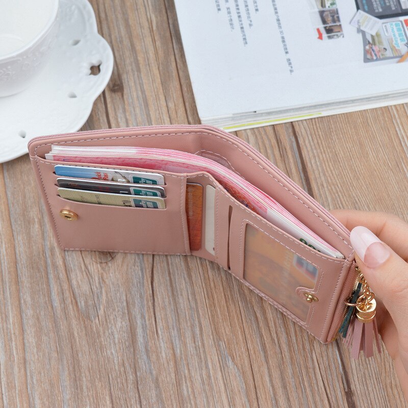 SHUJIN Geometric Women Wallets with Zipper Pink Phone Pocket Card Holder Patchwork Long Wallet Lady Tassel Short Coin Purse