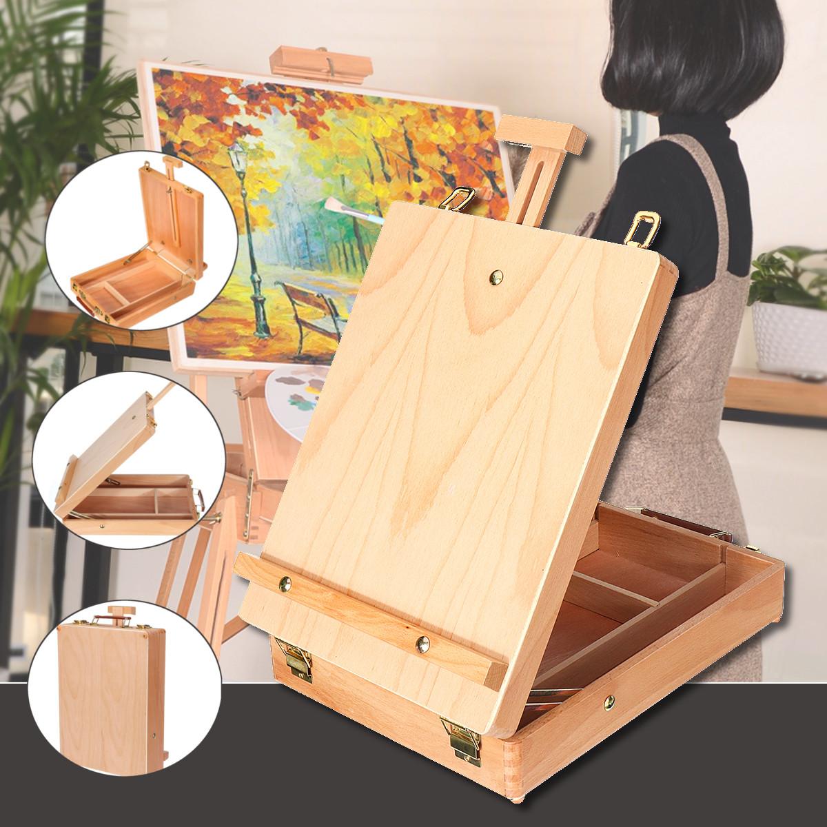 Wooden Easel Artist Craft With Integrated Box Art Drawing Painting Table Box Oil Painting Laptop Suitcase Multifunctional