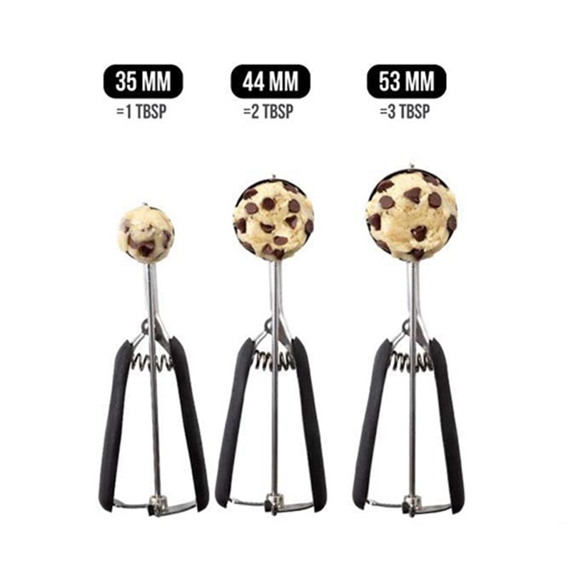 Practical Stainless Steel Ice Cream Spring-Loaded Scoop Comfortable Scooper Easy Squeeze Handle for Kitchen Black