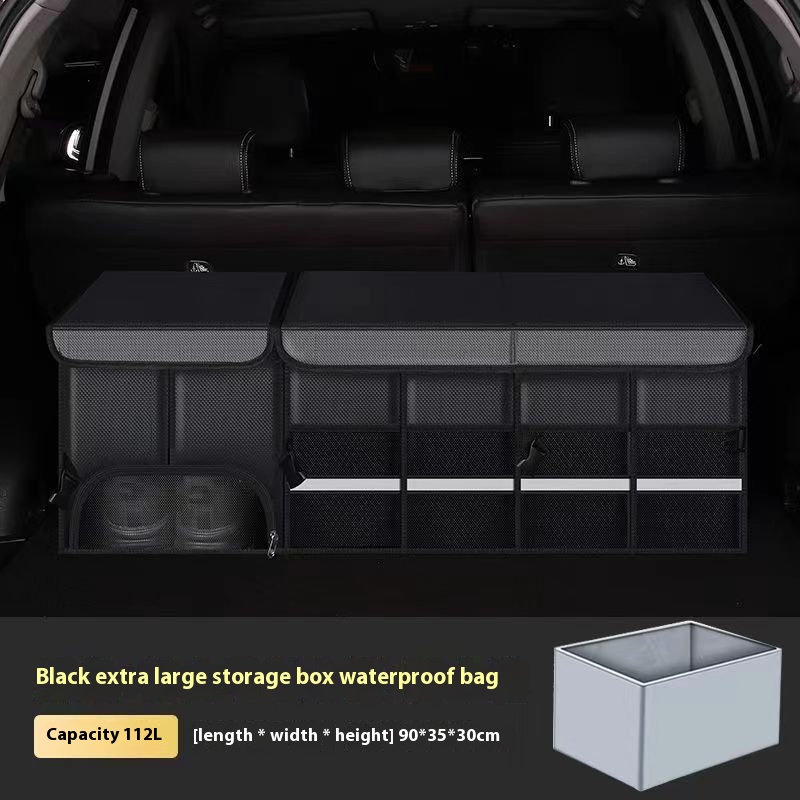 Car trunk foldable luggage storage box waterproof Oxford cloth 112L large capacity camping/fishing car storage box for easy carr: Brown