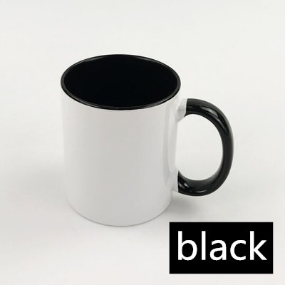 Taza cerámica con sublimación en blanco, Asa de color, Color en el interior de la taza en blanco por sublimación, Impresión de transferencia de calor DIY: 1.black