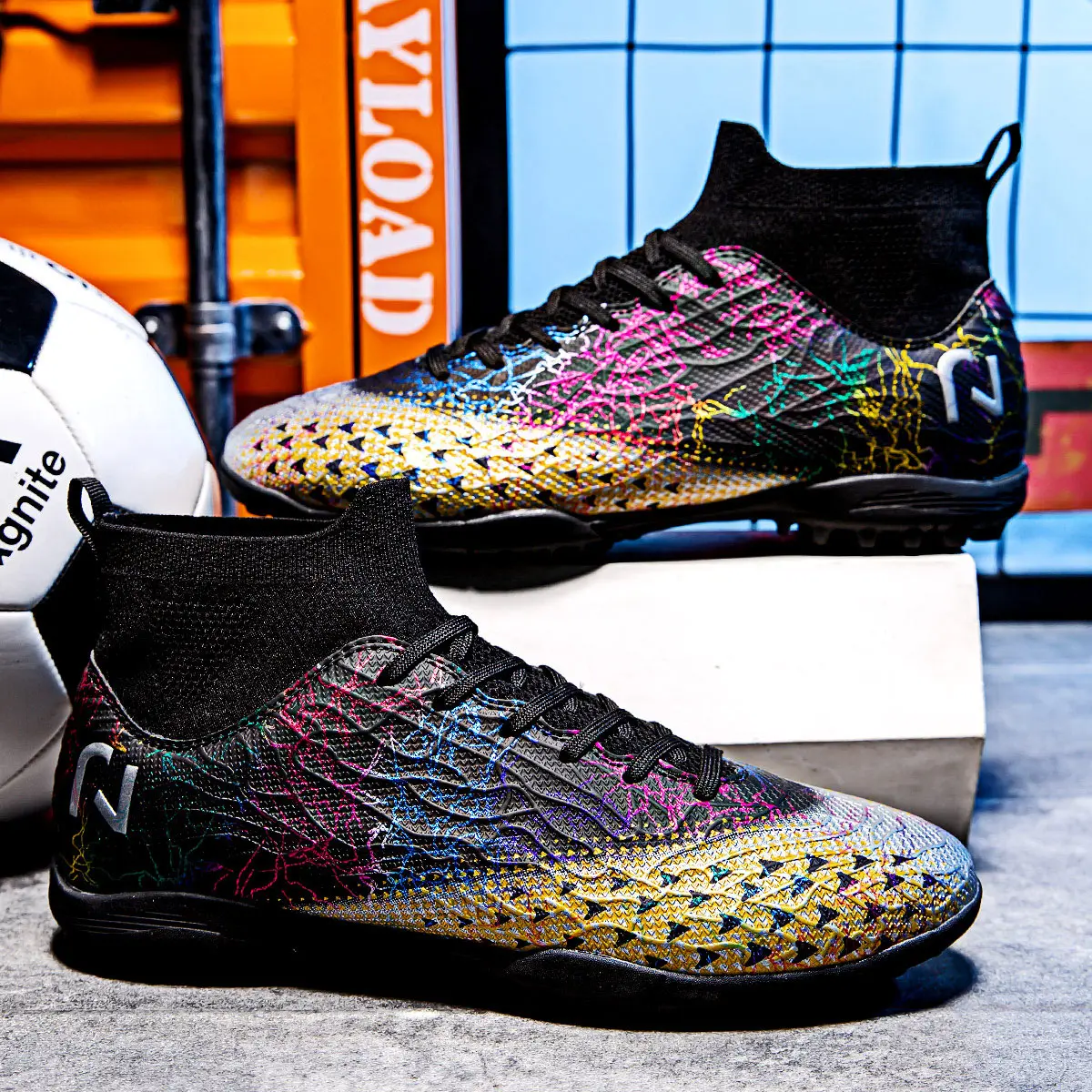 Jungen TF/FG Fußballschuhe Hohe Knöchel freundlicher draussen Hochwertige Stollen Ausbildung Sport Turnschuhe Männer Professionelle Fußballschuhe: Grau / 35