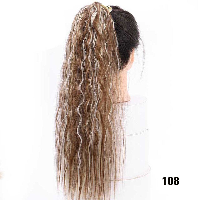 Talang lang corn culry sort hestehale til kvinder varmebestandig syntetisk snøre lang hestehale klips i hair extensions: 108 / 22 inches