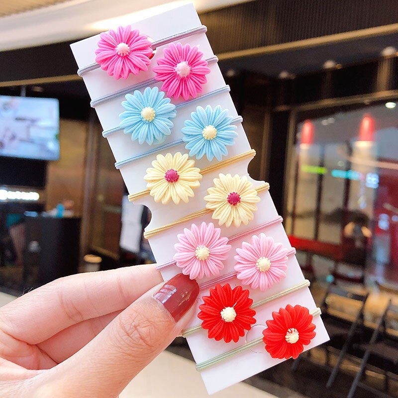 child candy color small flower hair rope baby fresh and lovely flower head rope suit girls rubber band hair accessories: 3