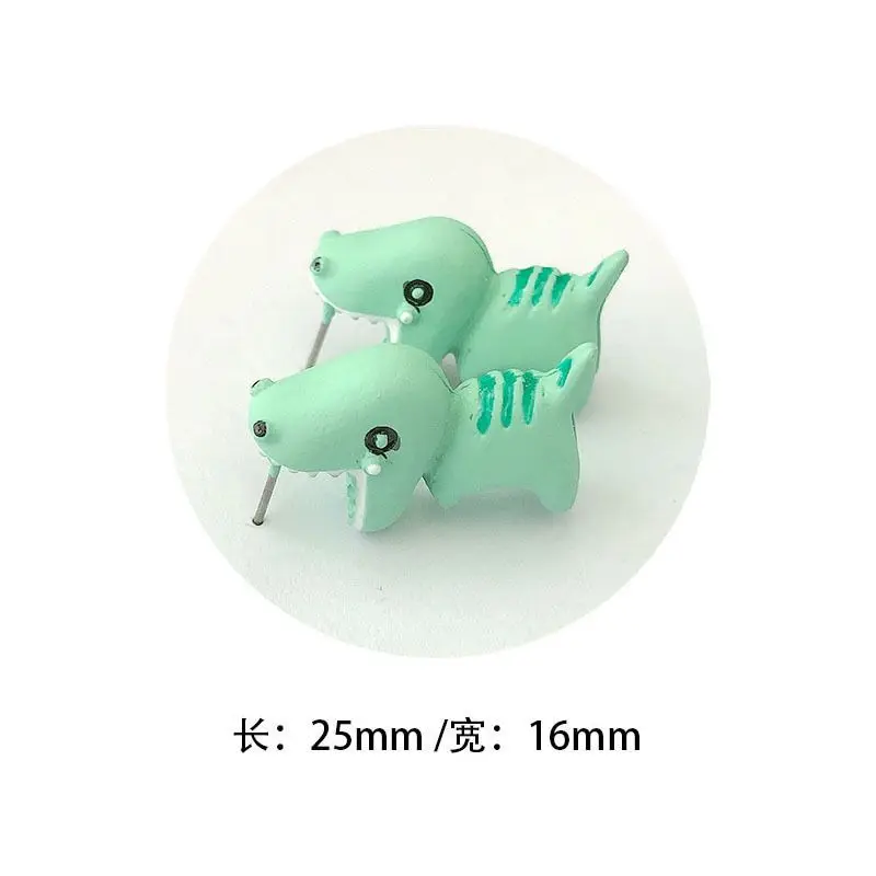 Boucles d'oreilles en forme d'animal de dessin animé pour femmes, 2 pièces/1 paire, mignon dinosaure petit chien baleine, morsure d'argile, bijoux d'oreille, amusants à la